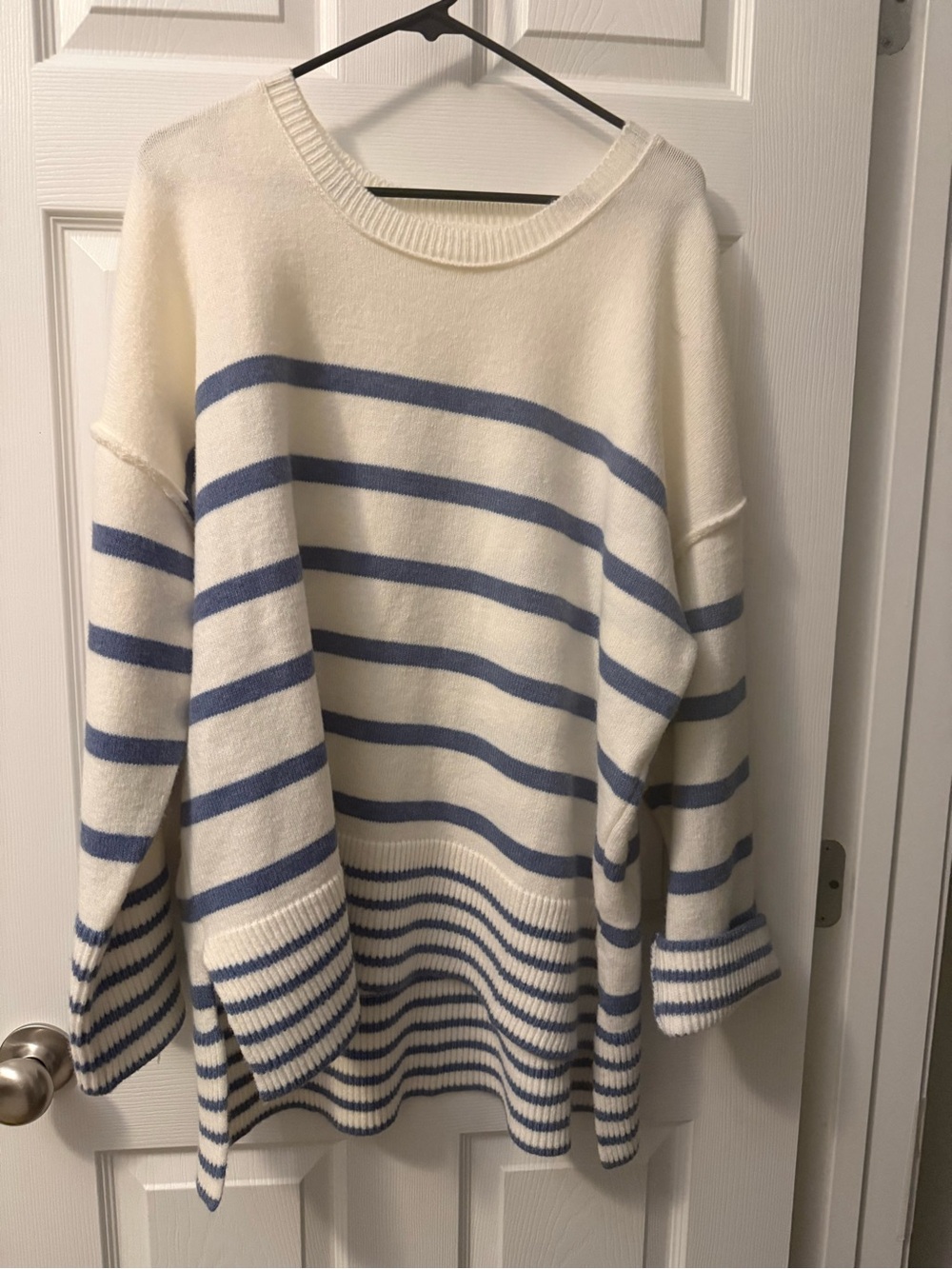 Maurices Cream Sweater with Blue Stripes